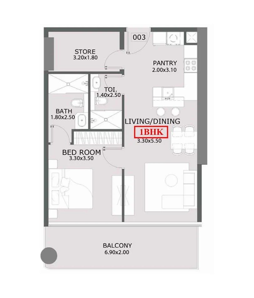1-bedroom layout